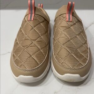 Tan Quilted Slip-On Shoes with Pink Accents